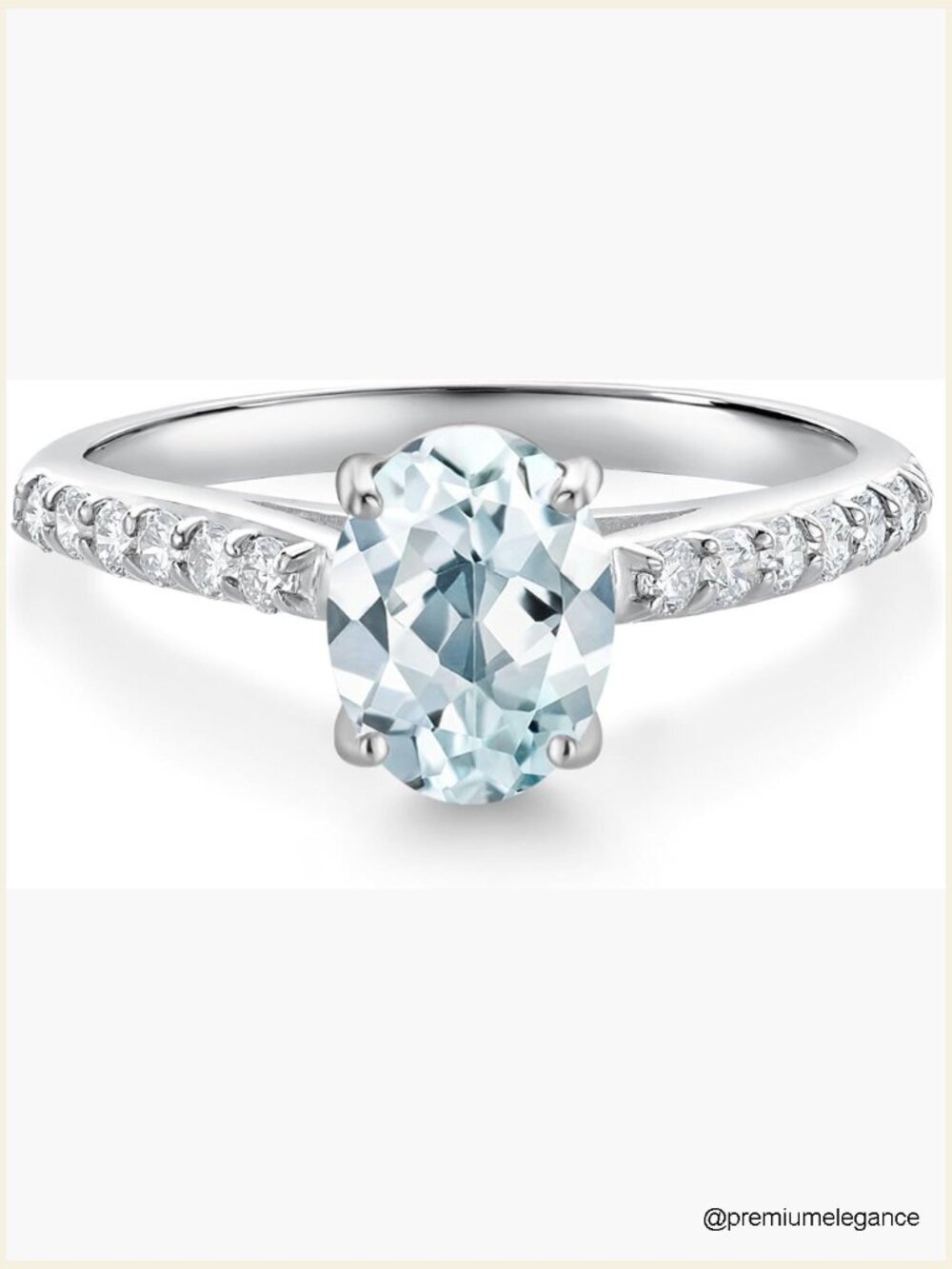 10K White Gold 1.38ct Aquamarine & Diamond Oval Engagement Ring